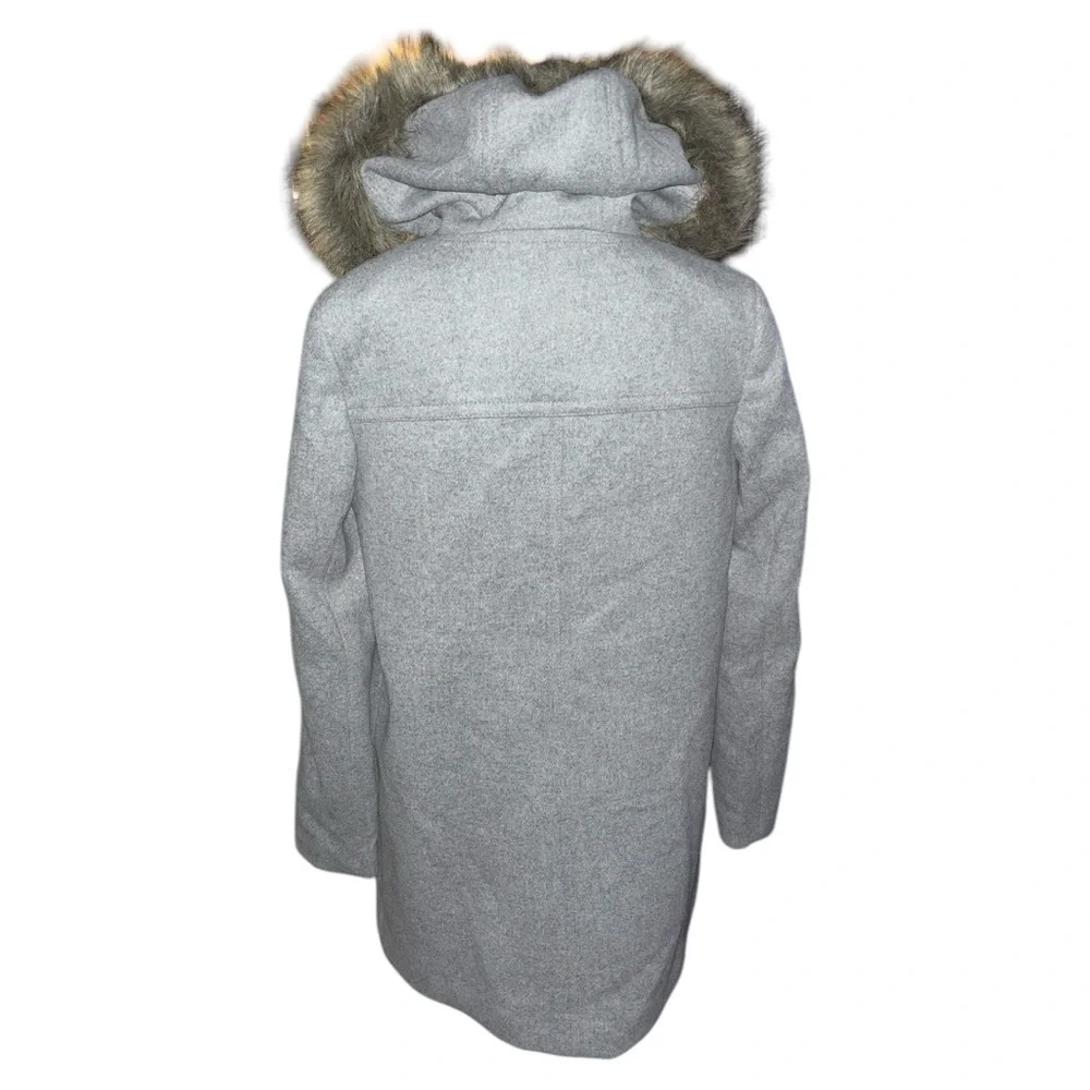 J. Crew Heather Gray Wool Blend Vail Parka Coat with Faux Fur Trimmed Hood